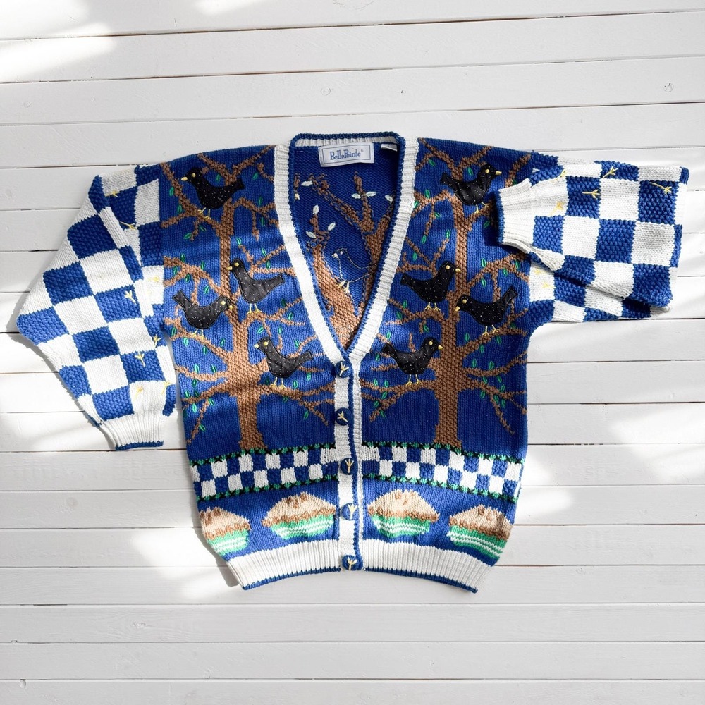 vtg Belle Pointe Sing a Song of Sixpence blackbird pie‎ cardigan sweater